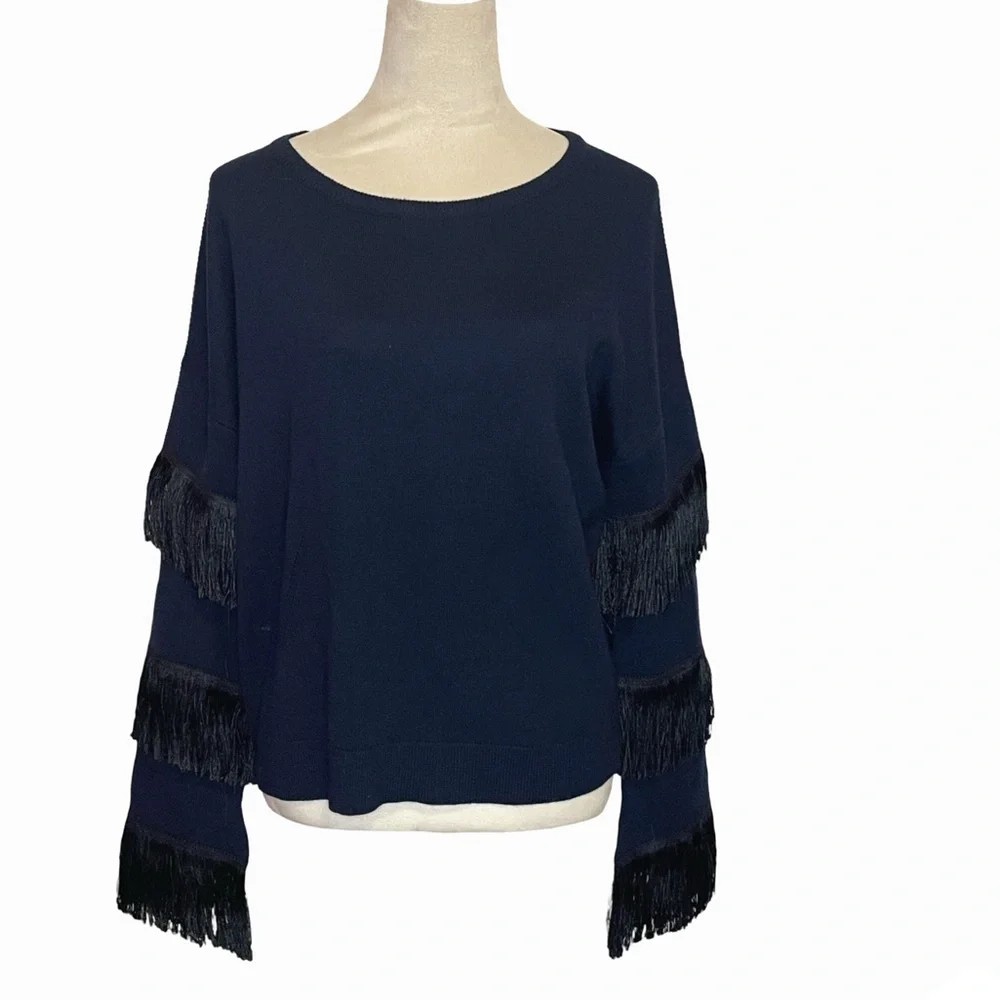 TABULA RASA Kahina Fringe Sweater in Navy